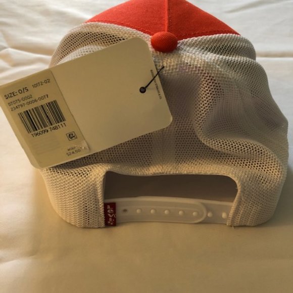 Levi's O/S Hat High Peaks Graphic Orange and White Trucker Cap Adjustable NWT - Picture 4 of 8